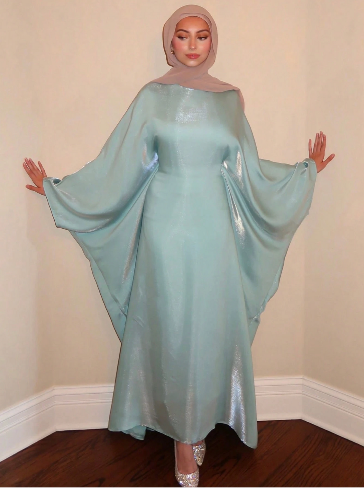 Mint Satin Batwing Abaya Dress