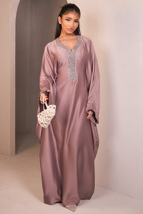 Mauve satin abaya